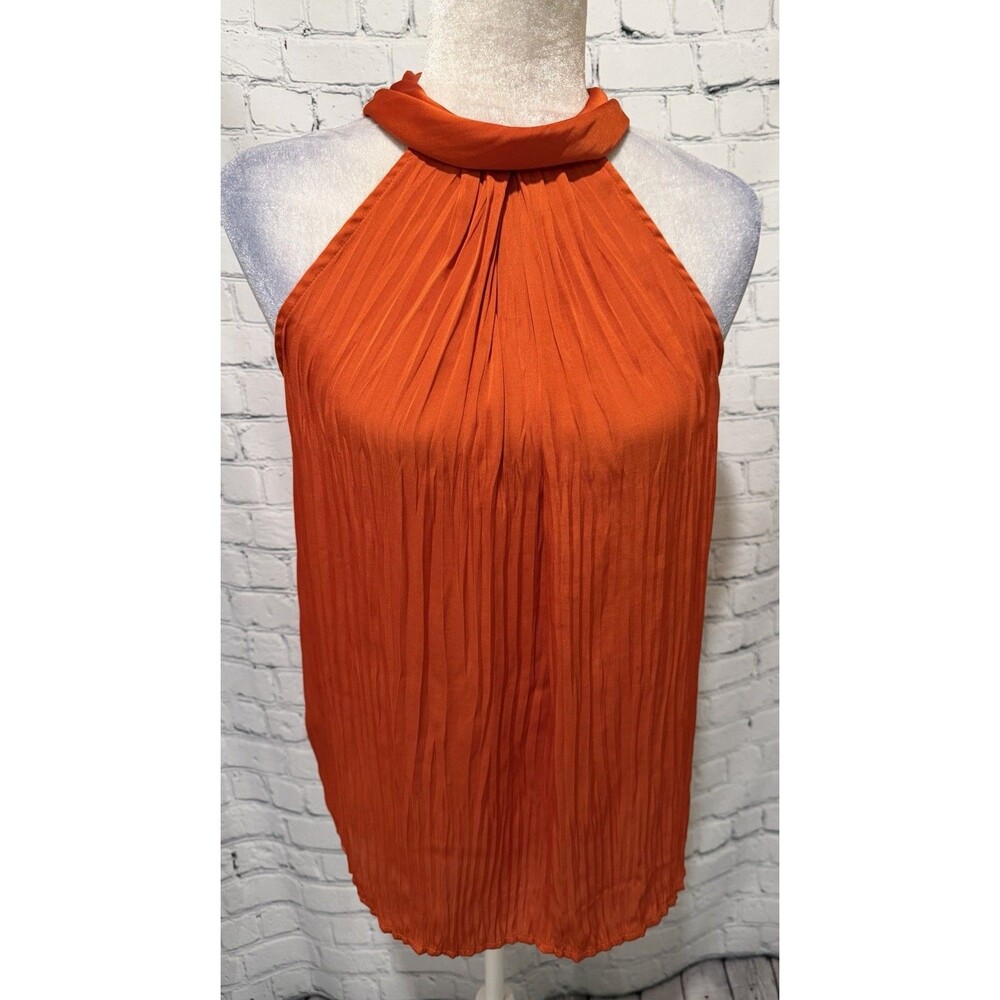 NWT Worthington Pleated Halter Sleeveless Top in vibrant orange Size Small